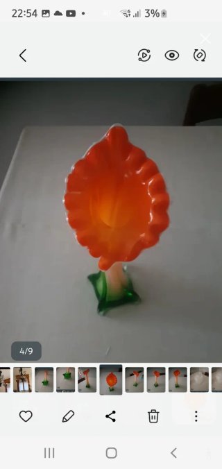 Vaso Murano Calla Vintage Vetro Arancio Verde
