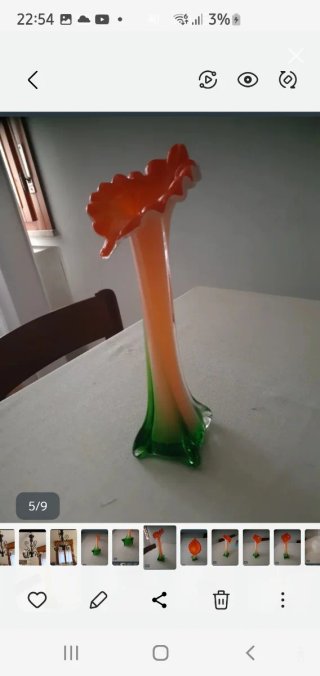 Vaso Murano Calla Vintage Vetro Arancio Verde