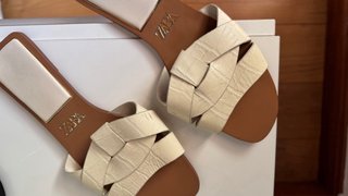Sandalias Zara Beige Piel Trenzada