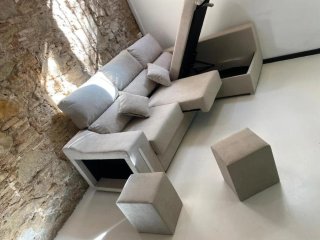 Sofá modular beige de tela