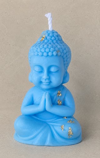 Vela Buda Azul con Detalles Dorados