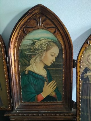 Tríptico religioso madeira entalhada