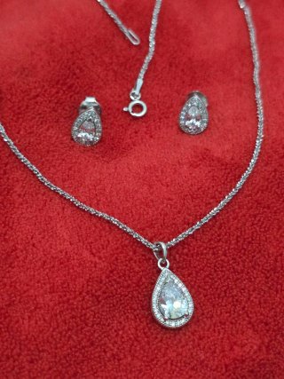 Conjunto Plata 925 Colgante y Pendientes