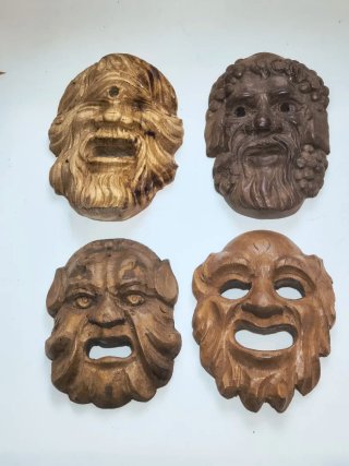 4 Maschere Decorative In Legno Artigianali