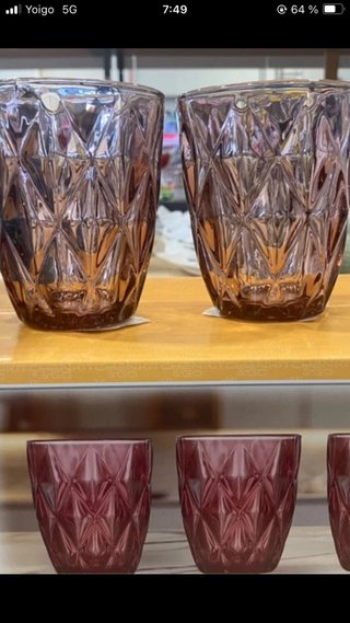 Vasos de cristal color rosa/morado 6 unds 280ml