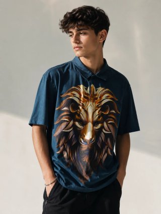 Camiseta Polo Oversize León Azul Talla Única