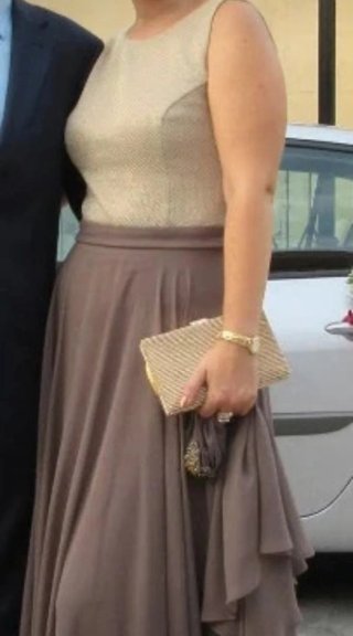 Vestido fiesta El Corte Inglés marrón y dorado