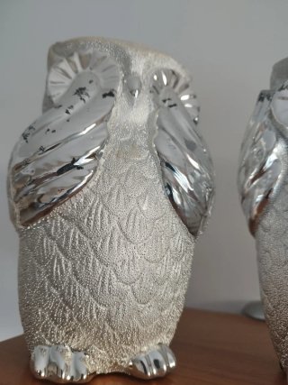 Set di 3 gufi decorativi argentati