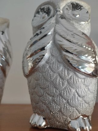Set di 3 gufi decorativi argentati