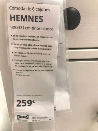 Cómoda 6 cajones Ikea Hemnes Blanca