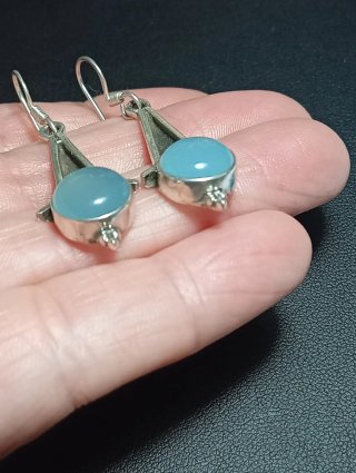 Pendientes Plata Ley Azul, calcedonia