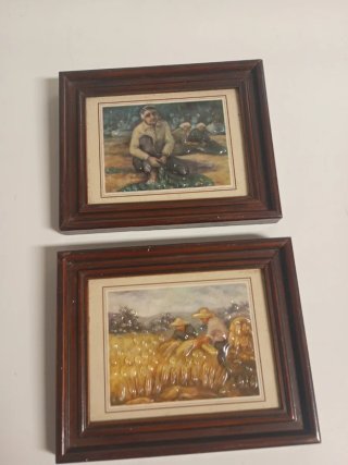 Pareja 2 mini cuadros campesinos cerámica,16 x13 c