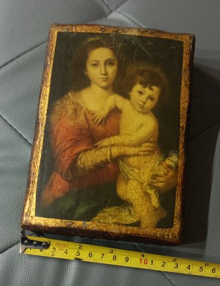 Quadro Icona Sacra Madonna col Bambino in legno