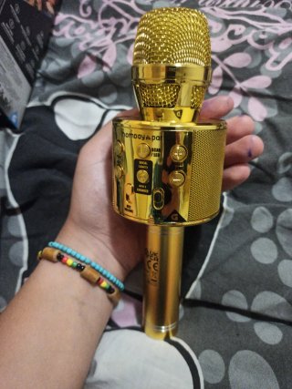 Micrófono Karaoke Bluetooth Altavoz Dorado