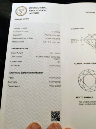 Diamante Natural IGI 2.03 Cts SI2 Marrón Claro