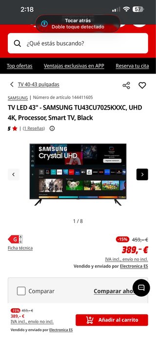 TV Samsung 43 UHD 4K Smart TV a un precio ajustado