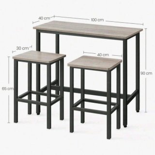 Mesa alta y 2 taburetes gris claro