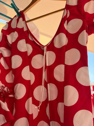 Vestido Flamenca Rojo Lunares Blancos
