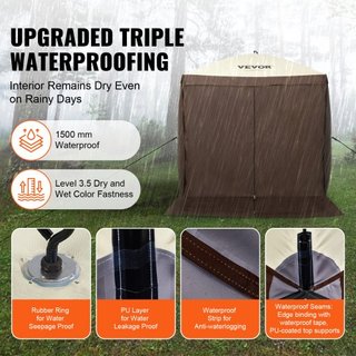 Tenda Gazebo Pieghevole, Tenda Schermo Pieghevole a 4 Lati, Rifugio Solare con 4 Tende Privacy Rimovibili e Finestre a Maglia, Tenda Schermo 6x6FT con Rete Antizanzare, Marrone