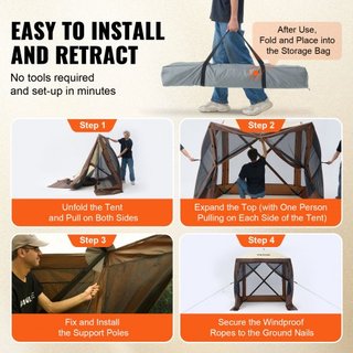 Tenda Gazebo Pieghevole, Tenda Schermo Pieghevole a 4 Lati, Rifugio Solare con 4 Tende Privacy Rimovibili e Finestre a Maglia, Tenda Schermo 6x6FT con Rete Antizanzare, Marrone