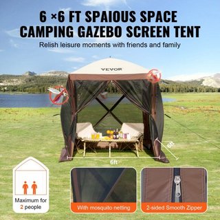 Tenda Gazebo Pieghevole, Tenda Schermo Pieghevole a 4 Lati, Rifugio Solare con 4 Tende Privacy Rimovibili e Finestre a Maglia, Tenda Schermo 6x6FT con Rete Antizanzare, Marrone