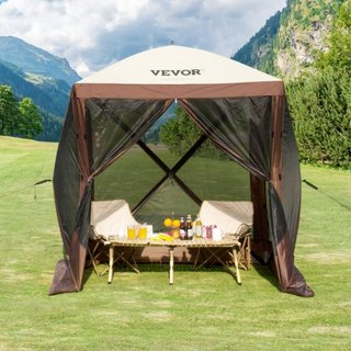 Tenda Gazebo Pieghevole, Tenda Schermo Pieghevole a 4 Lati, Rifugio Solare con 4 Tende Privacy Rimovibili e Finestre a Maglia, Tenda Schermo 6x6FT con Rete Antizanzare, Marrone