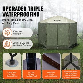 Tenda Gazebo Pieghevole, Tenda Schermo Pieghevole a 6 Lati, Rifugio Solare con 6 Tende Privacy Rimovibili e Finestre a Rete, Tenda Schermo 10x10FT di Configurazione Rapida con...