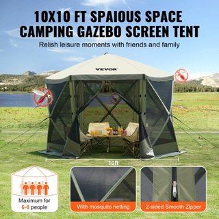 Tenda Gazebo Pieghevole, Tenda Schermo Pieghevole a 6 Lati, Rifugio Solare con 6 Tende Privacy Rimovibili e Finestre a Rete, Tenda Schermo 10x10FT di Configurazione Rapida con...