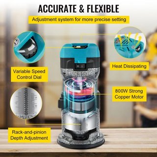 Herramienta Router, Router de Madera de 710W, Router para Carpintería con Tres Colet de Router, Herramienta Router de Madera con Base Fija, Router de Madera con Carcasa de Aluminio y Velocidad de ...