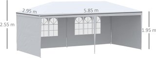 Gazebo da Giardino 6x3 M con Fori di Drenaggio, Pareti Rimuovibili e Finestre, Gazebo Esterno in Acciaio e PE, Protezione UV, per Giardino, Feste, Campeggio, Matrimoni e Mercati, Bianco