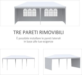 Gazebo da Giardino 6x3 M con Fori di Drenaggio, Pareti Rimuovibili e Finestre, Gazebo Esterno in Acciaio e PE, Protezione UV, per Giardino, Feste, Campeggio, Matrimoni e Mercati, Bianco