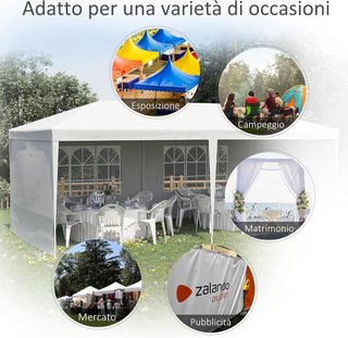 Gazebo da Giardino 6x3 M con Fori di Drenaggio, Pareti Rimuovibili e Finestre, Gazebo Esterno in Acciaio e PE, Protezione UV, per Giardino, Feste, Campeggio, Matrimoni e Mercati, Bianco
