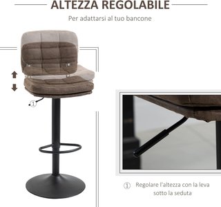 Set di 2 Sgabelli da Bar Moderni e Girevoli con Schienale e Poggiapiedi, Sgabelli da Cucina con Altezza Regolabile, Rivestiti in Pelle PU e Imbottitura, 41.5X45X85-107Cm