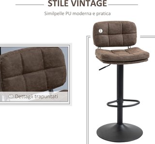 Set di 2 Sgabelli da Bar Moderni e Girevoli con Schienale e Poggiapiedi, Sgabelli da Cucina con Altezza Regolabile, Rivestiti in Pelle PU e Imbottitura, 41.5X45X85-107Cm
