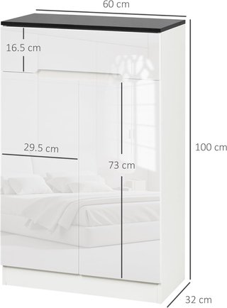 Zapatero Slim Para 12 Pares Máx. para Entradas y Pasillos Con 3 Estantes Regulables y Cajón, en Aglomerado Blanco, 60X32X100 Cm