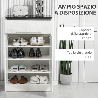 Zapatero Slim Para 12 Pares Máx. para Entradas y Pasillos Con 3 Estantes Regulables y Cajón, en Aglomerado Blanco, 60X32X100 Cm