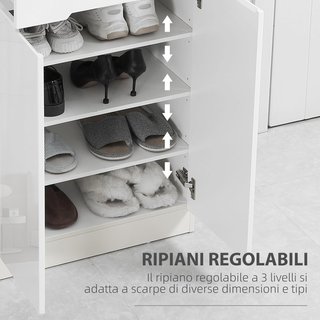 Zapatero Slim Para 12 Pares Máx. para Entradas y Pasillos Con 3 Estantes Regulables y Cajón, en Aglomerado Blanco, 60X32X100 Cm