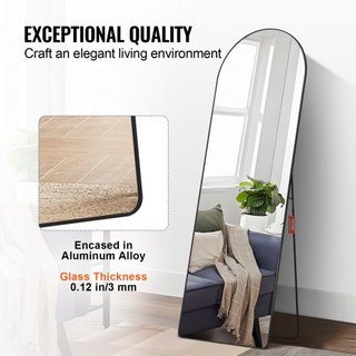 Specchio a Corpo Intero Curvato, 65" x 22", Grande Specchio a Terra, Specchio da Parete a Sospensione Montato a Terra con Supporto in Lega di Alluminio, Specchio per Camera da Letto