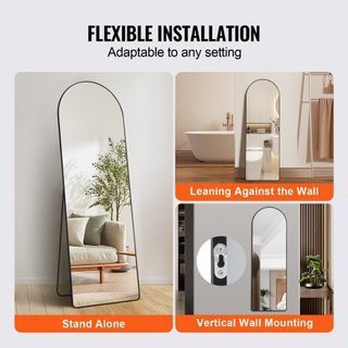 Specchio a Corpo Intero Curvato, 65" x 22", Grande Specchio a Terra, Specchio da Parete a Sospensione Montato a Terra con Supporto in Lega di Alluminio, Specchio per Camera da Letto