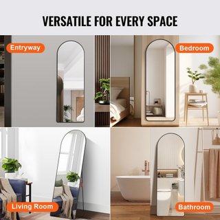 Specchio a Corpo Intero Curvato, 65" x 22", Grande Specchio a Terra, Specchio da Parete a Sospensione Montato a Terra con Supporto in Lega di Alluminio, Specchio per Camera da Letto