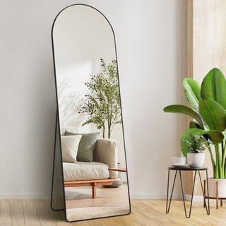Specchio a Corpo Intero Curvato, 65" x 22", Grande Specchio a Terra, Specchio da Parete a Sospensione Montato a Terra con Supporto in Lega di Alluminio, Specchio per Camera da Letto