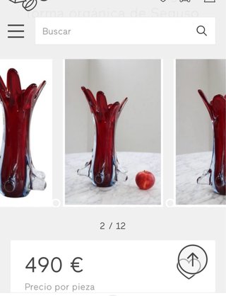 Vaso vintage in vetro Murano rosso anni '70