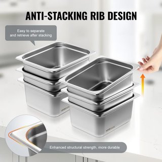 6 Paquete de Sartenes de Hotel, Sartén de Vapor Anti-Jam de 1/2 Tamaño, Sartén de Mesa de Acero Inoxidable de 0.8 mm para Restaurante, Sartén de Mesa Comercial de 6 Pulgadas de Profundidad, Sartén...