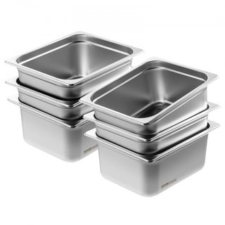 6 Paquete de Sartenes de Hotel, Sartén de Vapor Anti-Jam de 1/2 Tamaño, Sartén de Mesa de Acero Inoxidable de 0.8 mm para Restaurante, Sartén de Mesa Comercial de 6 Pulgadas de Profundidad, Sartén...