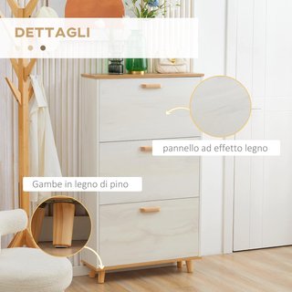 Mueble Zapatero Ahorra Espacio en Aglomerado con 3 Cajones y 2 Estantes Internos Regulables, 70X23.5X122 Cm, Blanco