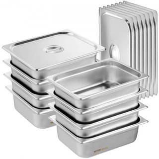 8 Paquete de Sartenes de Hotel, Sartén de Vapor Anti-Jam de 1/2 Tamaño con Tapa, Sartén de Mesa de Acero Inoxidable de 0.8 mm de Grosor, Sartén Comercial de 4 Pulgadas de Profundidad, Sartén de Al...