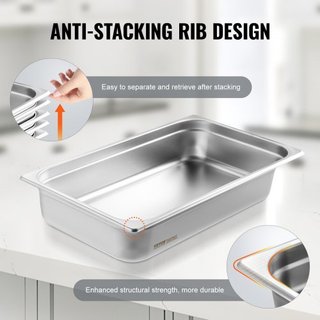 Hotel Pan, sartén de vapor de tamaño completo antiatasco, sartén de mesa de acero inoxidable de 0.8 mm para restaurantes, sartén de mesa comercial de 4 pulgadas de profundidad, sartén de almacenam...