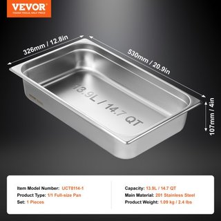 Hotel Pan, sartén de vapor de tamaño completo antiatasco, sartén de mesa de acero inoxidable de 0.8 mm para restaurantes, sartén de mesa comercial de 4 pulgadas de profundidad, sartén de almacenam...