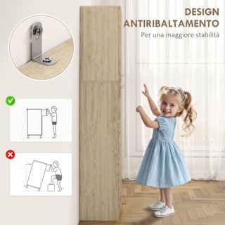 Credenza da Cucina, Mobile Dispensa con 2 Armadi, Mobile Cucina con Ripiani Regolabili in MDF, per Soggiorno, Sala, Salone, 59X31X155 Cm, Rovere