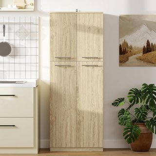 Credenza da Cucina, Mobile Dispensa con 2 Armadi, Mobile Cucina con Ripiani Regolabili in MDF, per Soggiorno, Sala, Salone, 59X31X155 Cm, Rovere
